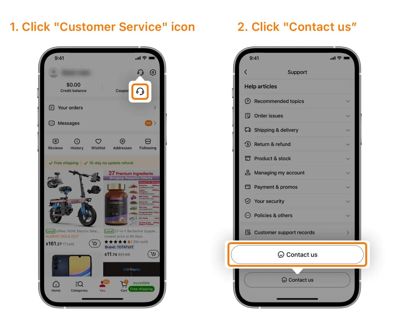 Contactmogelijkheden binnen de klantenservice van Temu